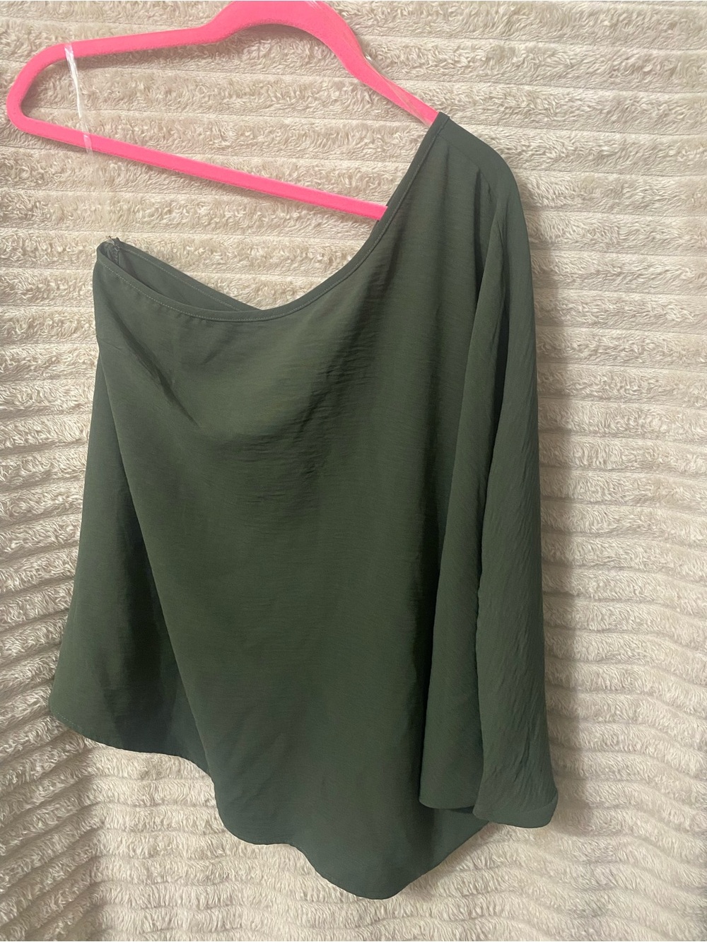 One-Shoulder Blouse in Deep Olive Green
